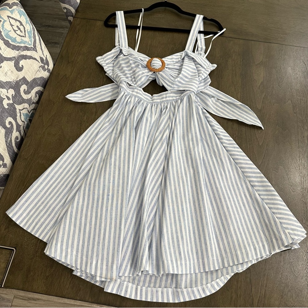 Aakaa Blue and White Striped Tie-BackDress - Picture 8 of 15